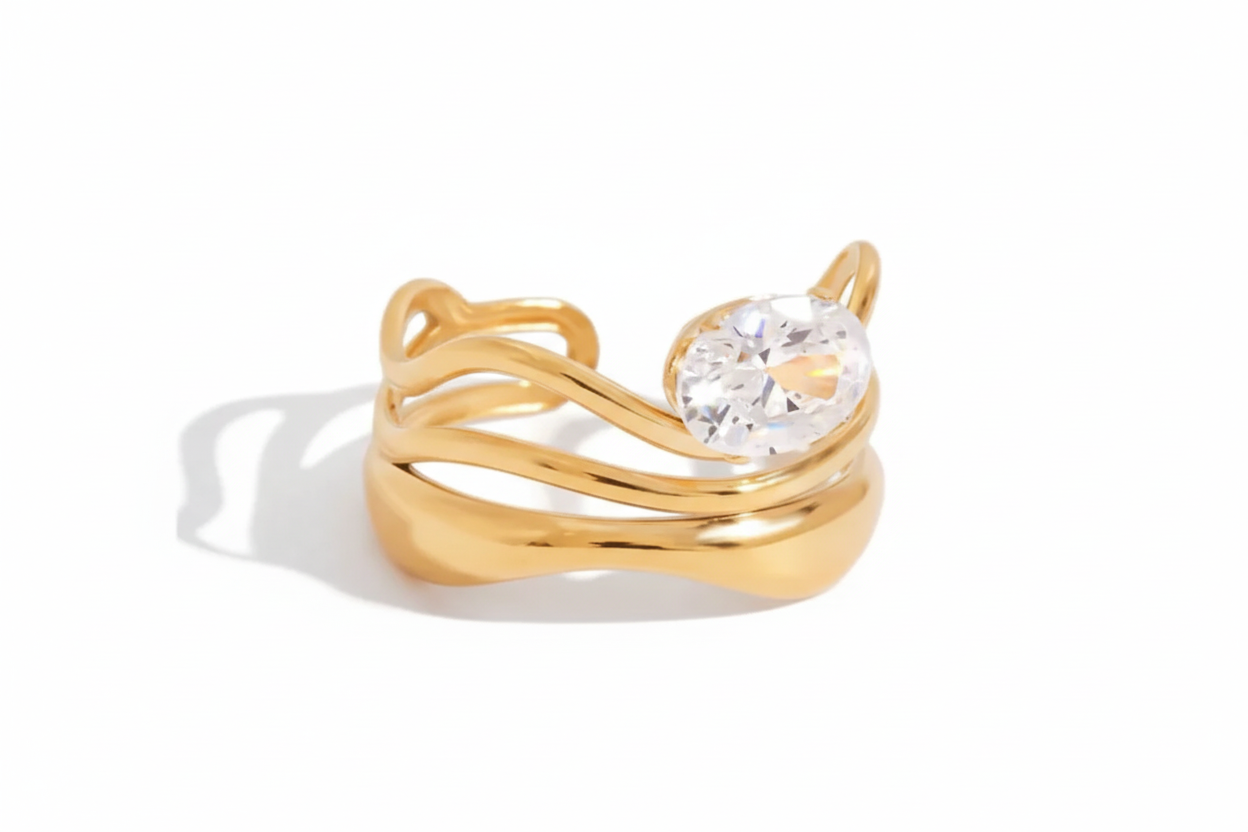 Sculptured Stacked Ring 18K Gold Plated